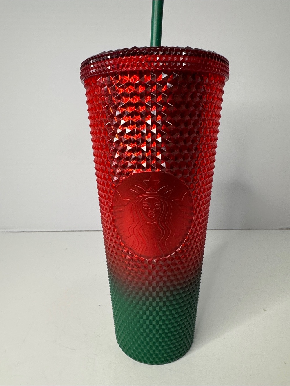 Disney Starbucks Red and Green Textured Mickey Tumbler with Green Straw - Picture 2 of 4